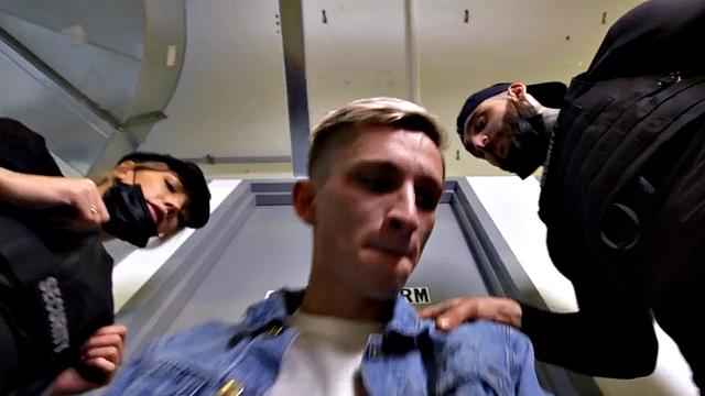 Bi police patrol couple fuck a guy FMM