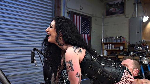 Divine domina with big teases her pathetic rimjob sub