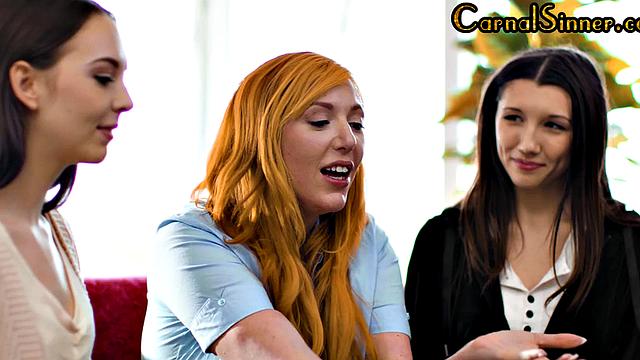 Redhead lesbian pussylicking in a threesome with two 21yo