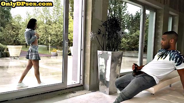 Big-titted slut double penetrated in three-way