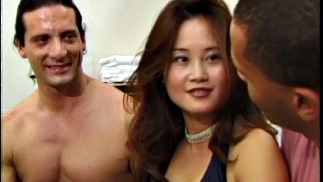 Sexy Asian babe has her first interracial threesome
