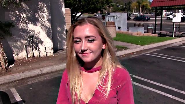 Pretty blonde teen riding older man's cock