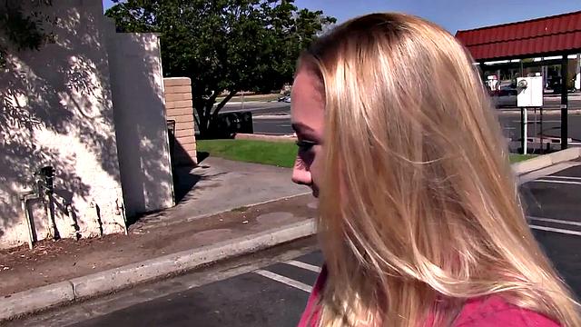 Pretty blonde teen riding older man's cock