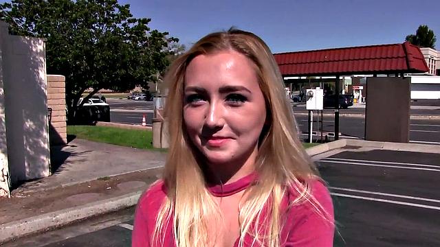 Pretty blonde teen riding older man's cock