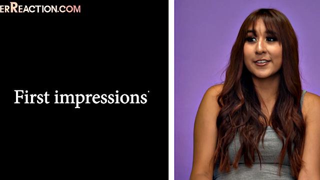 CFNM babe reacts to video of big cock being stroked