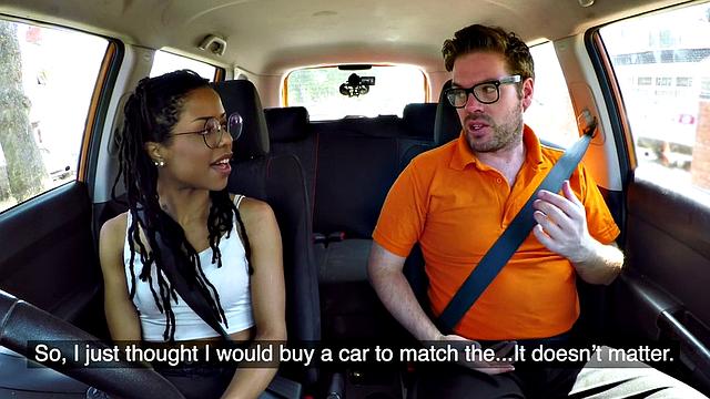 Ebony beauty sucking off driving tutor and getting pounded