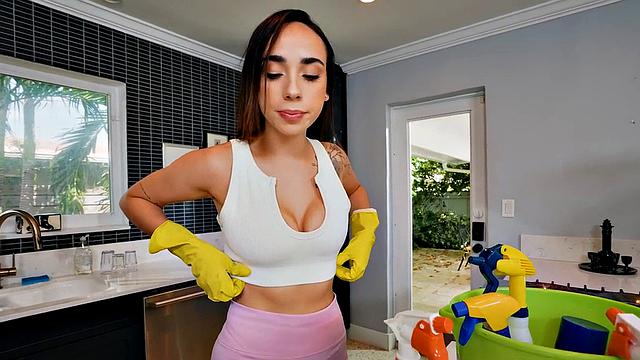 Fcaefucked cleaning cutie gets pounded in her tight pussy