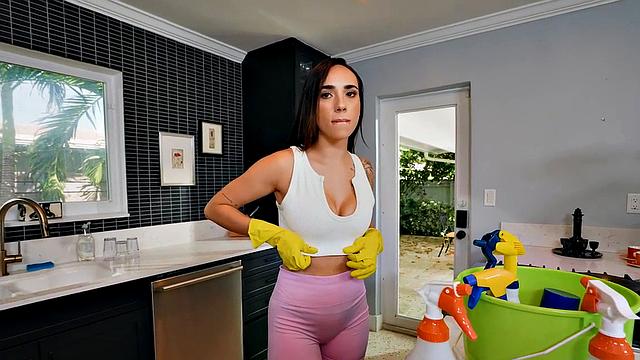 Fcaefucked cleaning cutie gets pounded in her tight pussy