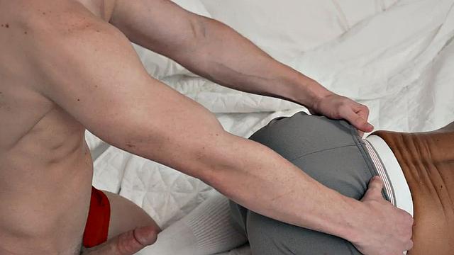 Bald mature bottomed by a jock