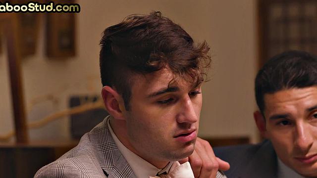 Taboo college twink in uniform sucks stepbro's cock 