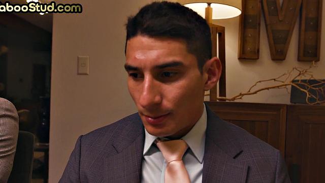 Taboo college twink in uniform sucks stepbro's cock 