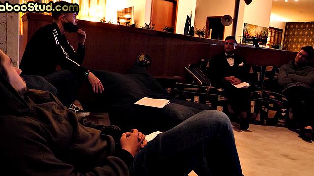 Taboo college twink in uniform sucks stepbro's cock 