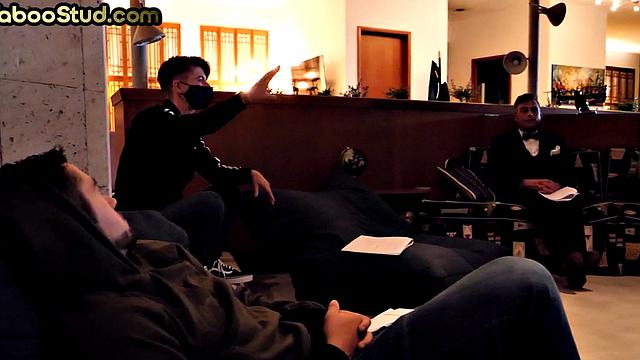 Taboo college twink in uniform sucks stepbro's cock 