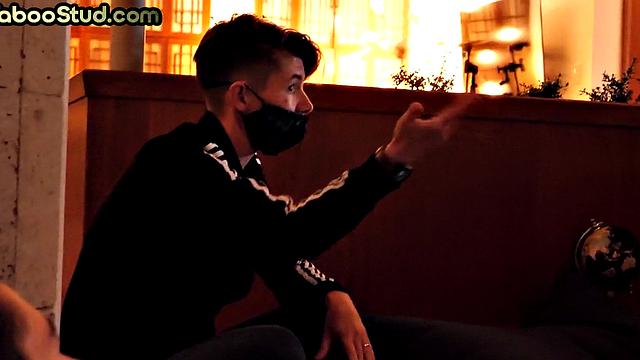 Taboo college twink in uniform sucks stepbro's cock 