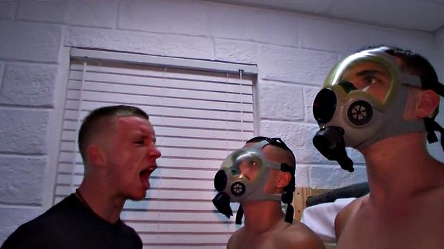 Amateur army stud jizzed in front of colleagues during handjob