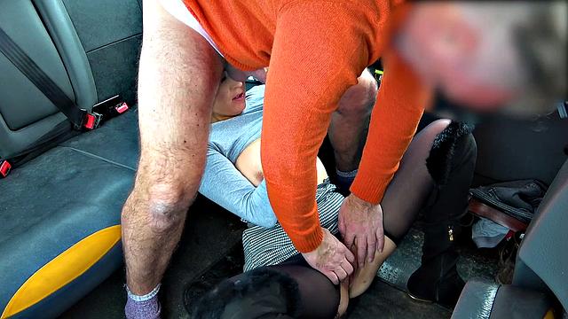 A hot cheating girlfriend satisfy her kink with pantyhose and big tits in the backseat