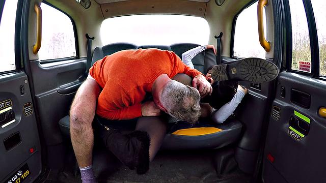 A hot cheating girlfriend satisfy her kink with pantyhose and big tits in the backseat