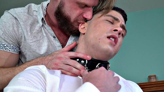 Mesmerized muscled stud with collar fucks jock ass