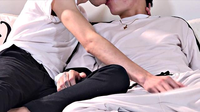 Inked Latino breeds twink in missionary after getting sucked off