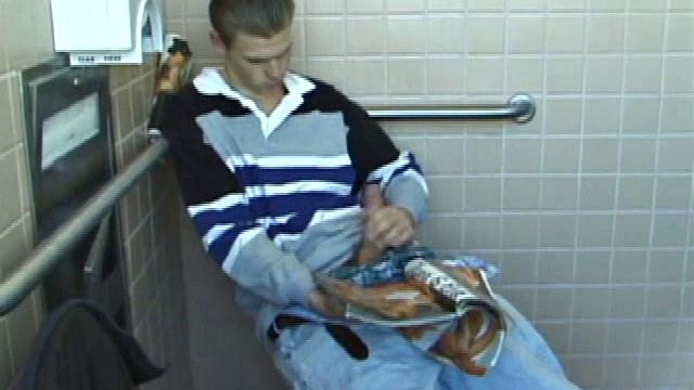 In the men's room, Christian unpacks a stack of porn magazines and flips through the pages, looking for th girl of the moment. Dropping pants and boxers, Christian gets into a firm jerk off, made especially noisy by liberal lubrication.