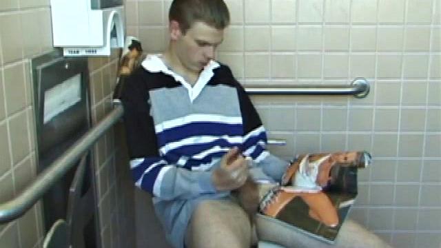 In the men's room, Christian unpacks a stack of porn magazines and flips through the pages, looking for th girl of the moment. Dropping pants and boxers, Christian gets into a firm jerk off, made especially noisy by liberal lubrication.