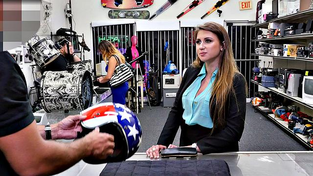 Classy pawnshop bae deepthroats before riding cock