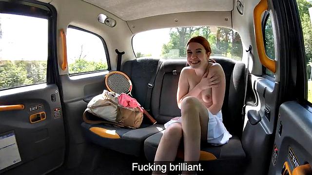 Amateur redhead cab babe with boobs fucked outdoor