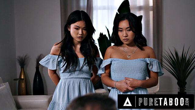 PURE TABOO Asian Stepsisters Lulu Chu & Kimmy Kimm Fulfill Stepdad's Fantasy
