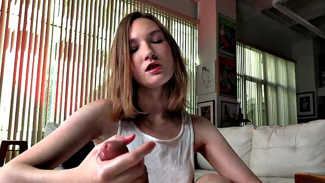 Titfucked babe rubbing her pussy on cock after POV