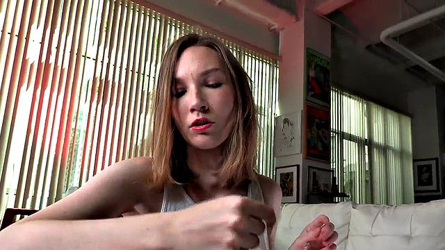 Titfucked babe rubbing her pussy on cock after POV