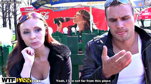 Blowjob outdoors from redhead