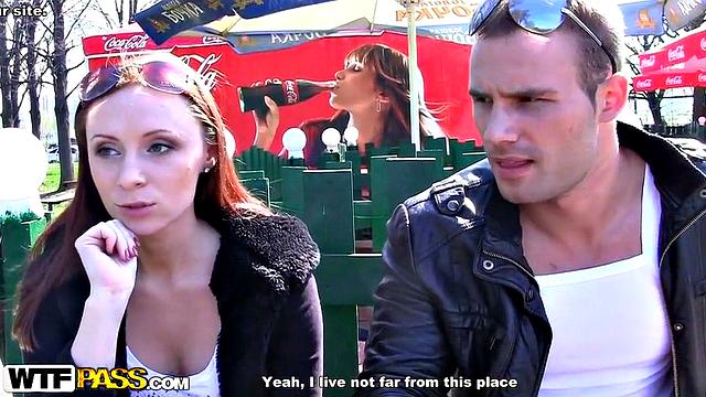 Blowjob outdoors from redhead