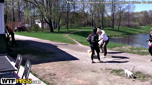 Blowjob outdoors from redhead