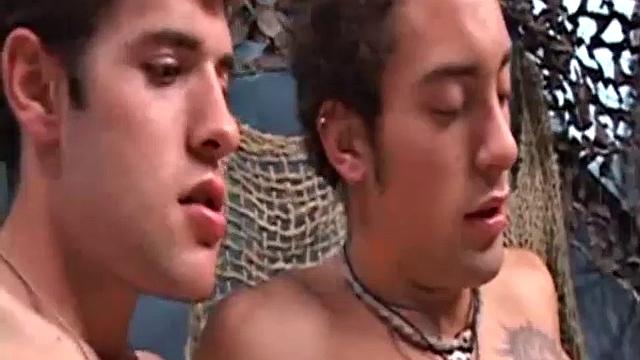 Adam Loren, DJ and Xavier Nice get naked and take turns sucking each other's. Then DJ fucks Xavier, while Xavier sucks Adam's. Adam switches with DJ for a while.