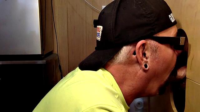 Gloryhole blowjob loving daddy sucks BFs cock at home