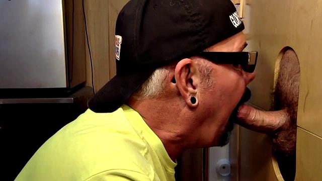 Gloryhole blowjob loving daddy sucks BFs cock at home