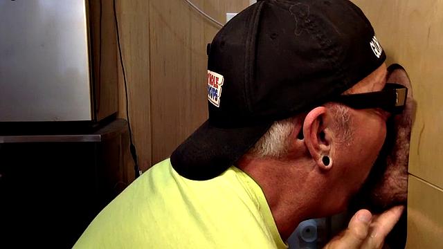 Gloryhole blowjob loving daddy sucks BFs cock at home