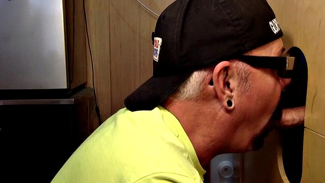 Gloryhole blowjob loving daddy sucks BFs cock at home