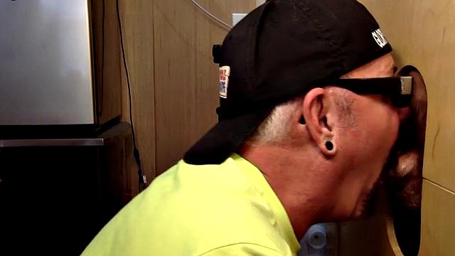 Gloryhole blowjob loving daddy sucks BFs cock at home