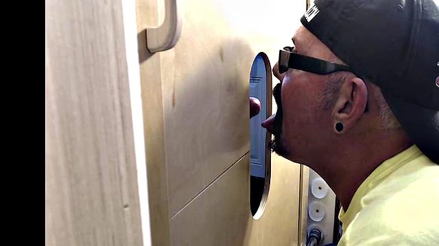 Gloryhole blowjob loving daddy sucks BFs cock at home