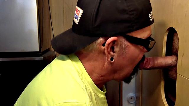 Gloryhole blowjob loving daddy sucks BFs cock at home