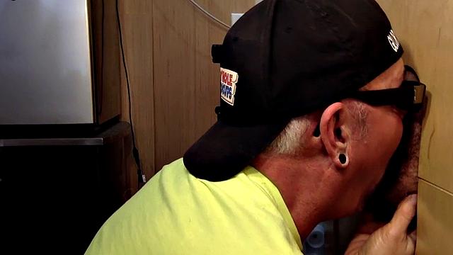 Gloryhole blowjob loving daddy sucks BFs cock at home