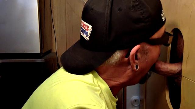 Gloryhole blowjob loving daddy sucks BFs cock at home