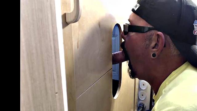 Gloryhole blowjob loving daddy sucks BFs cock at home