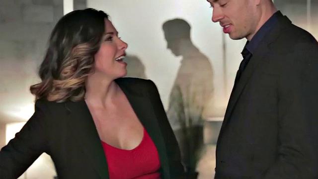 Big-titted MILF rides boss's hard cock before getting her shaved pussy pounded