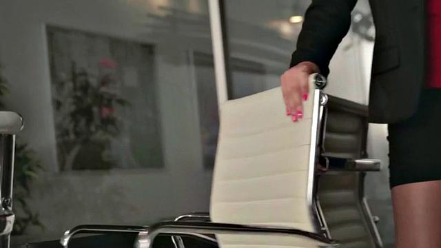 Big-titted MILF rides boss's hard cock before getting her shaved pussy pounded