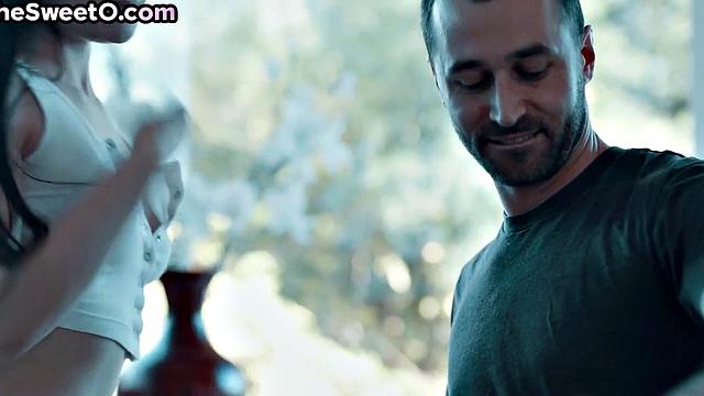 Petite babe doggystyled in kitchen