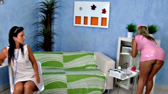 Femdom nurses spitroasting patient