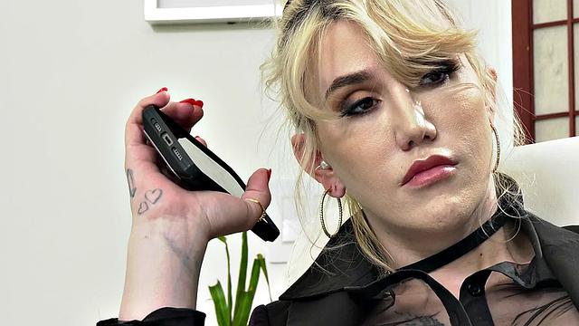 TS inked secretary in stockings assfucked in office