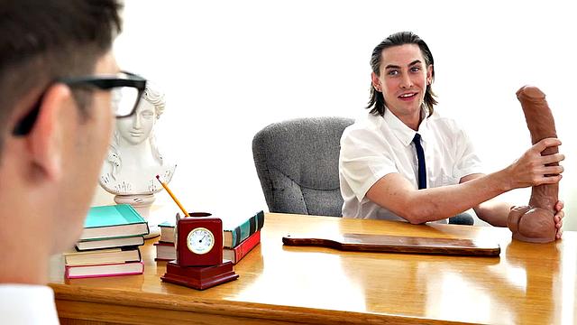 Fisting stud with big cock fists college student in classroom